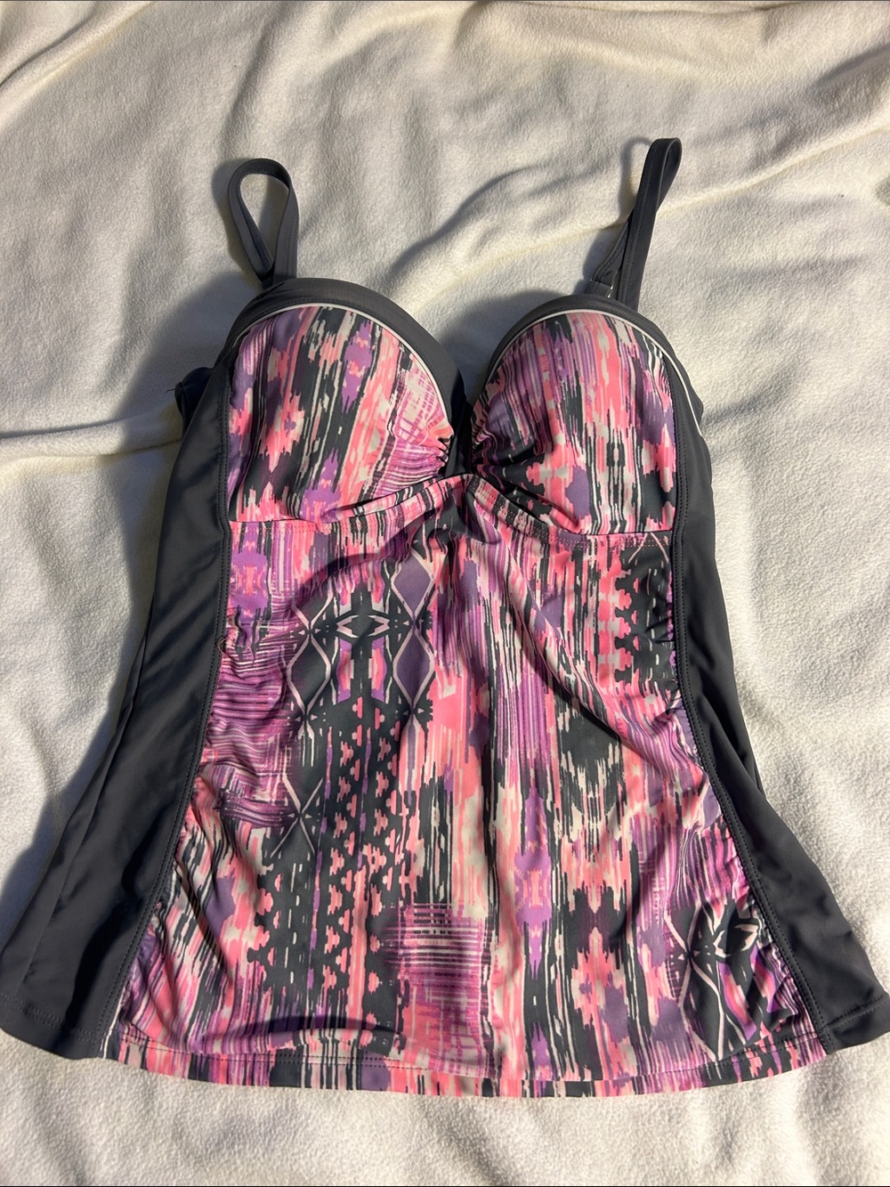 Free Country Gray and Pink Swim Top